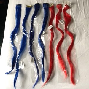 Blue and red hair extensions